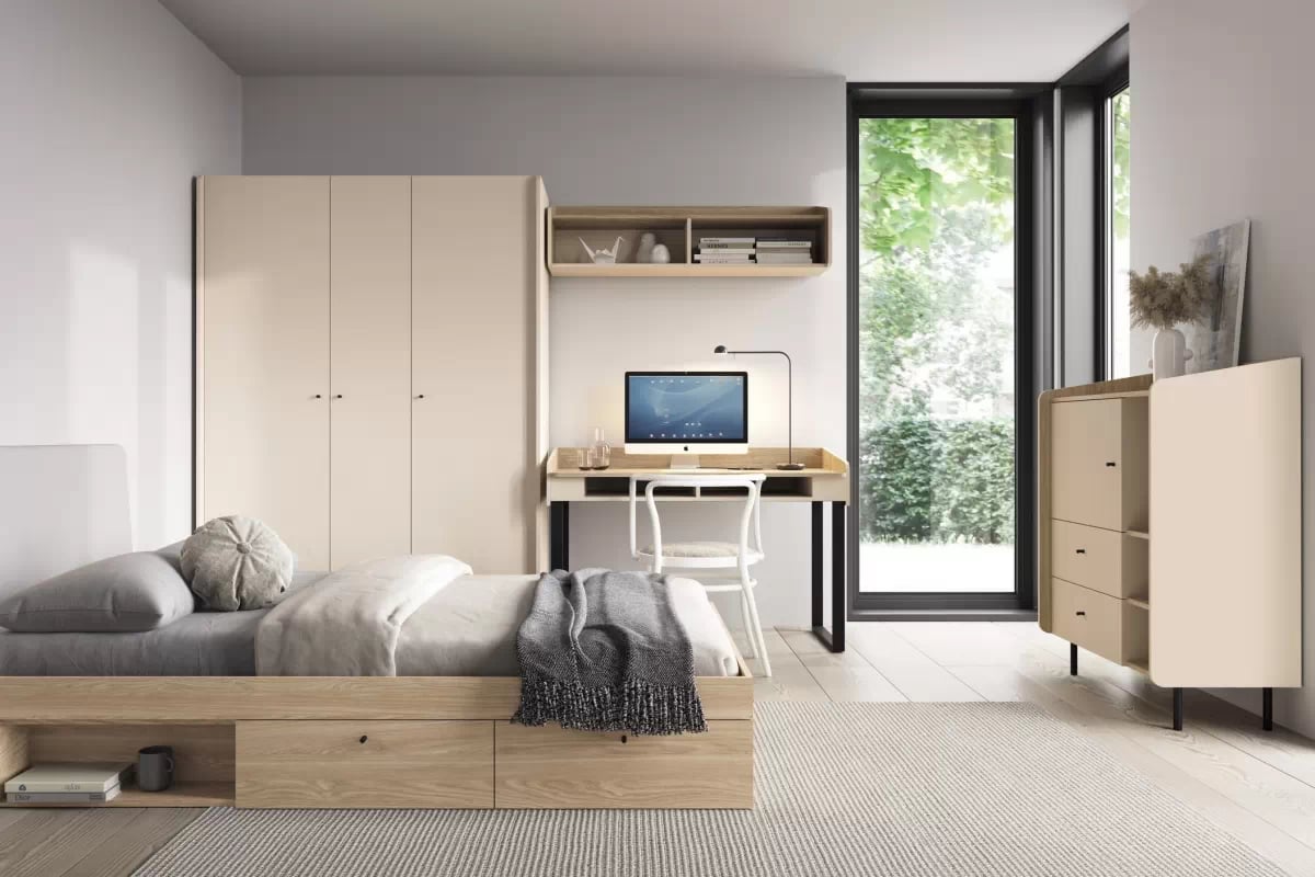 Komoda Alessio 95 cm - béžová / dub olejovaný Komoda Alessio 9 so zásuvkami 95 cm - Béžová Pieskový / Dub olejowany