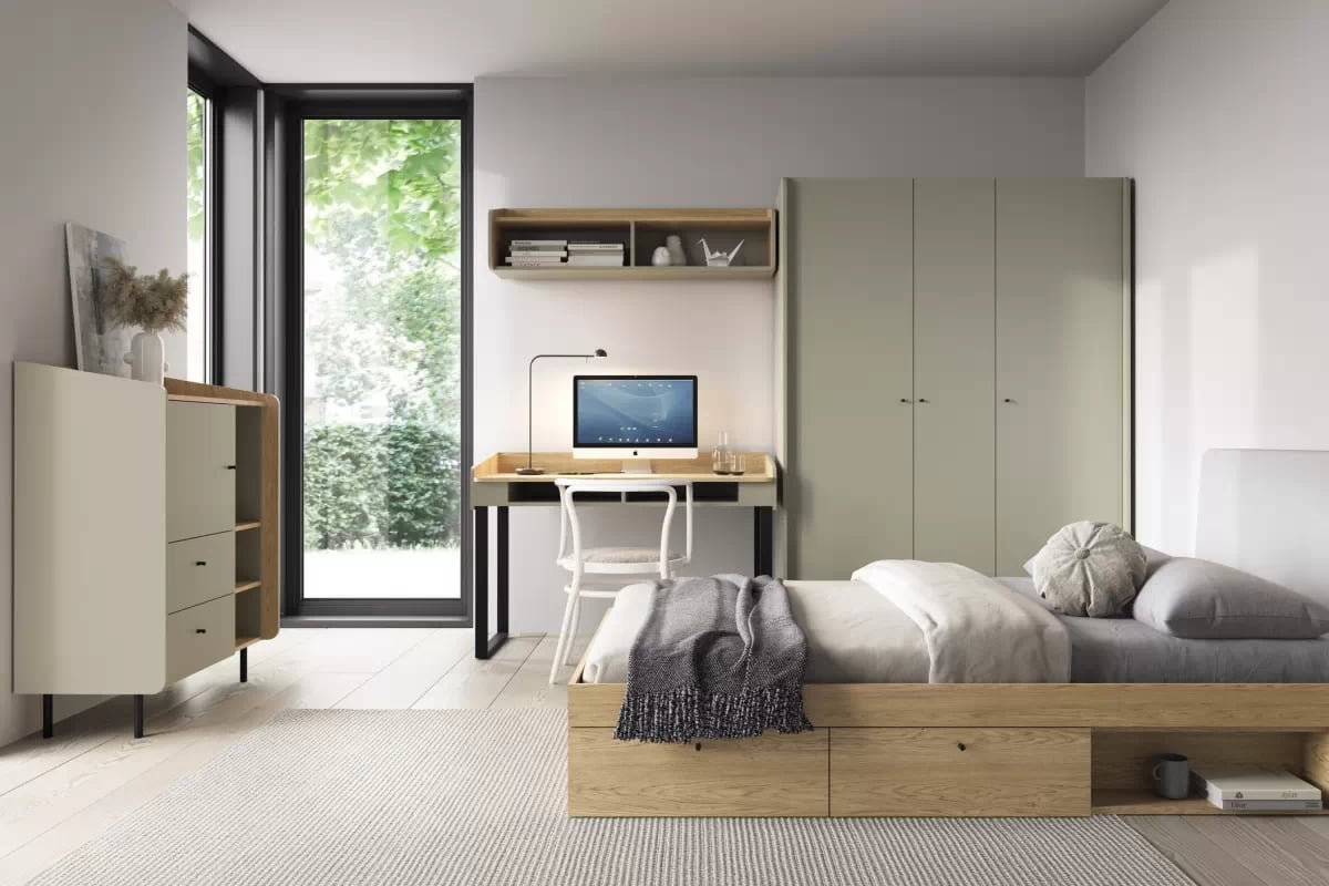 Komoda Alessio 95 cm - eukalyptus / dub baltic dune Komoda Alessio 9 so zásuvkami 95 cm - eukaliptus / Dub olejowany