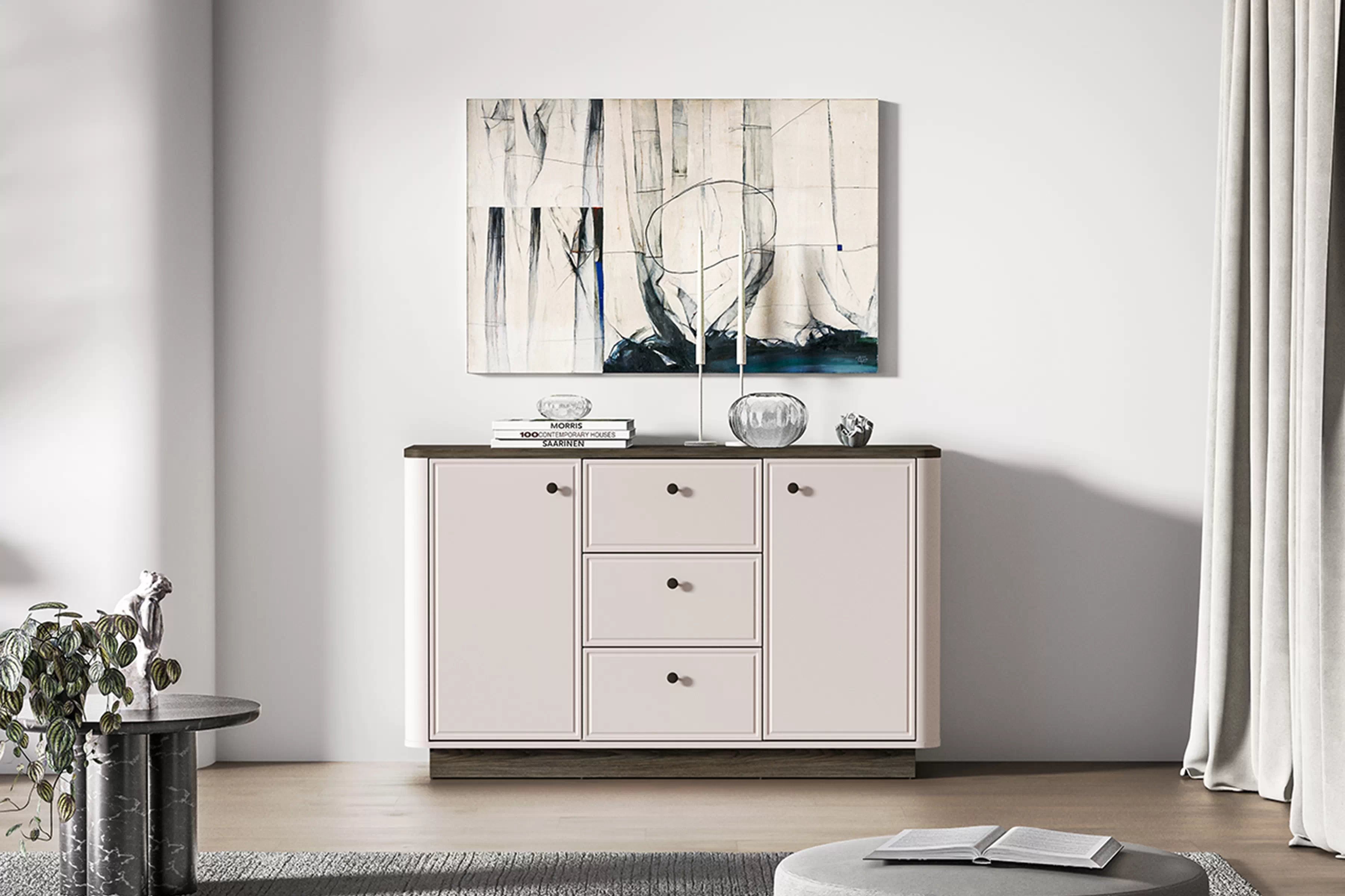 Komoda Amberto 138 cm so zásuvkami - kašmír / dub windmill dark Komoda Amberto 138 cm so zásuvkami - kašmír / Dub windmill dark