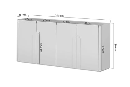 Komoda Amilio 200 cm štvordverová - eukalyptus / dub baltic dune / úchytky dub prírodný Komoda Amilio 200 cm štvordverová - eukaliptus / Dub baltic dune / úchyty Dub prírodné