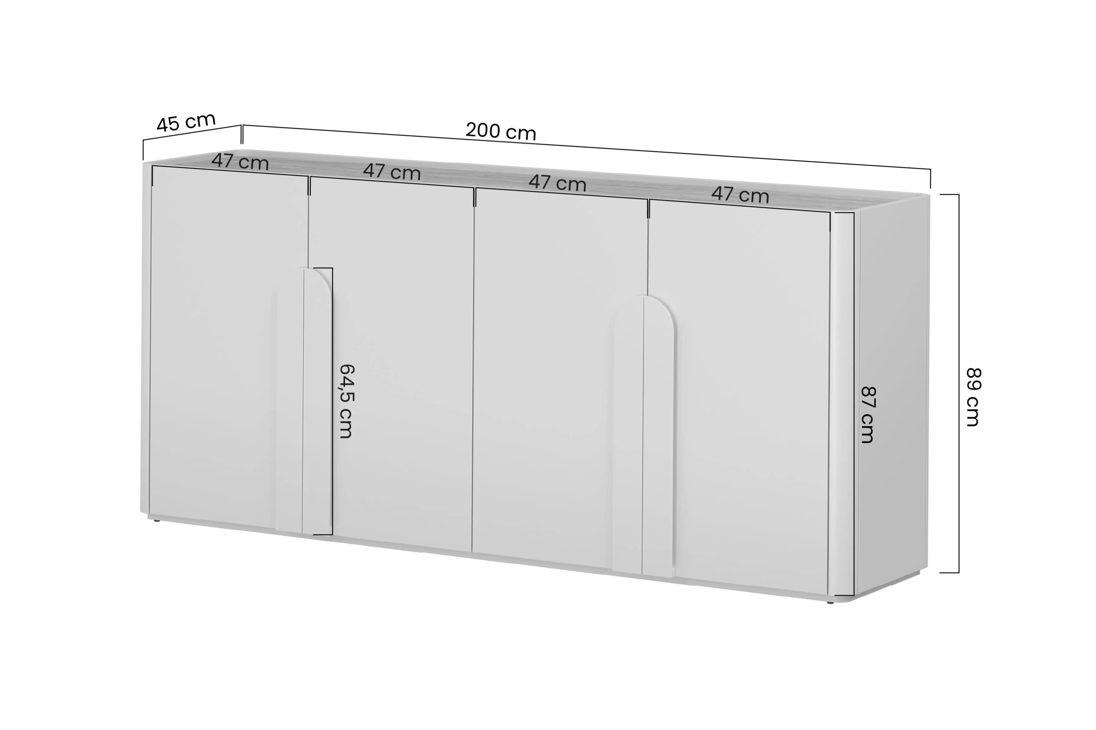 Komoda Amilio 200 cm štvordverová - kašmír / olejovaný dub / úchytky kašmír Komoda Amilio 200 cm štvordverová - kašmír / Dub olejowany / úchyty kašmír