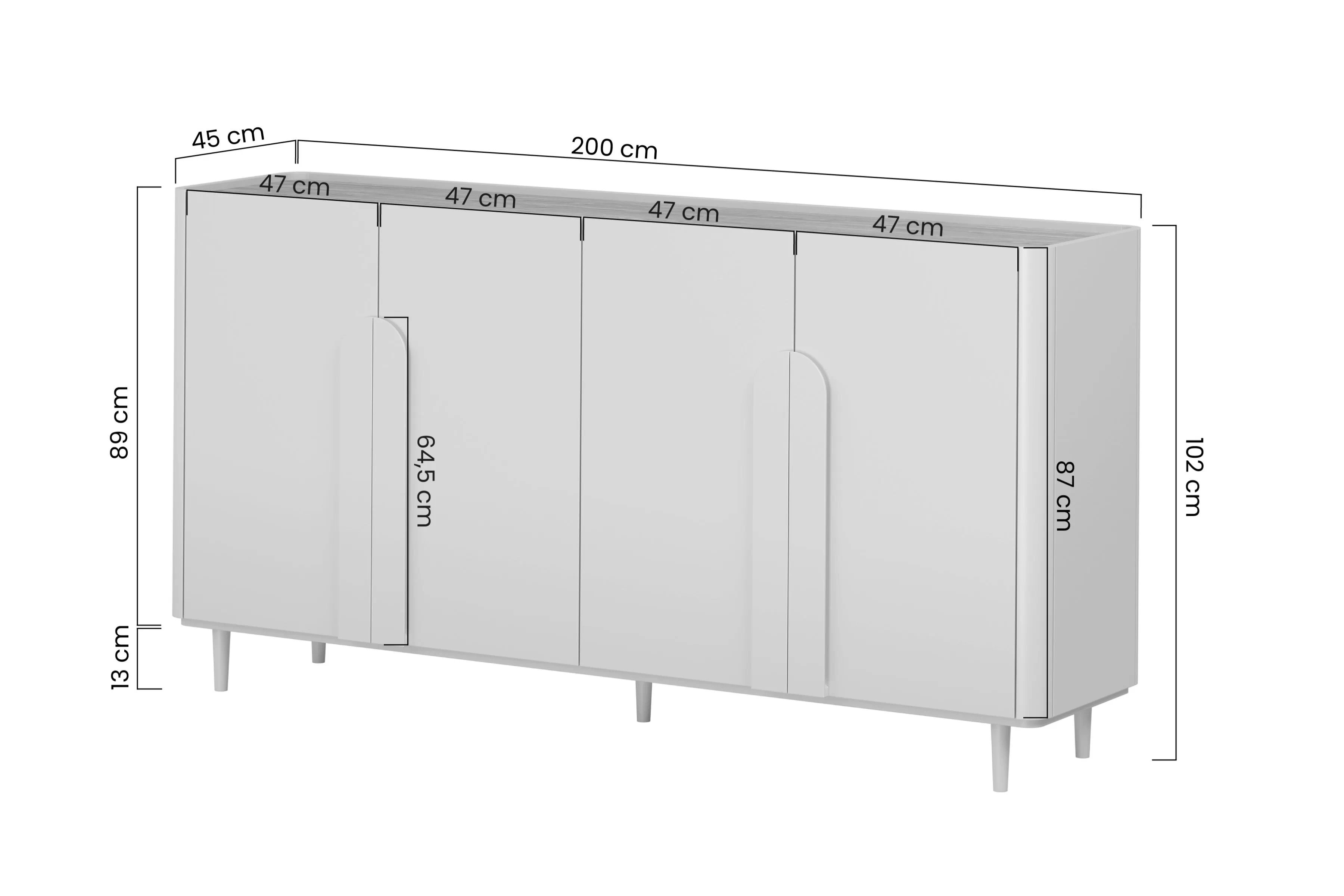 Komoda Amilio 200 cm štvordverová na nožičkách - kašmír / olejovaný dub / úchyty svetlý dub Komoda Amilio 200 cm štvordverová na nôžkach - kašmír / Dub olejowany / úchyty Svetlý dub