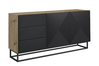 Dvojdverová komoda Asha 167 cm so zásuvkami - artisan / čierny mat / čierny rám