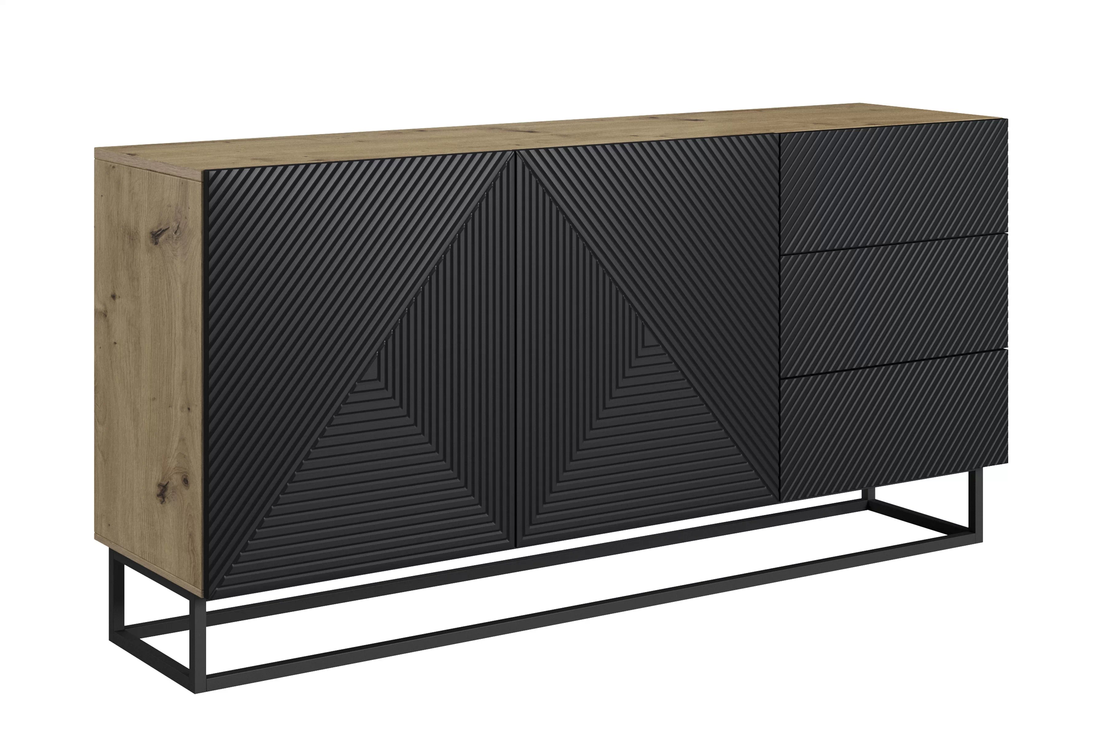 Dvojdverová komoda Asha 167 cm so zásuvkami - artisan / čierny mat / čierny rám Komoda Asha 167 cm dvojdverová so zásuvkami - artisan / Čierny mat / Čierny Rošt