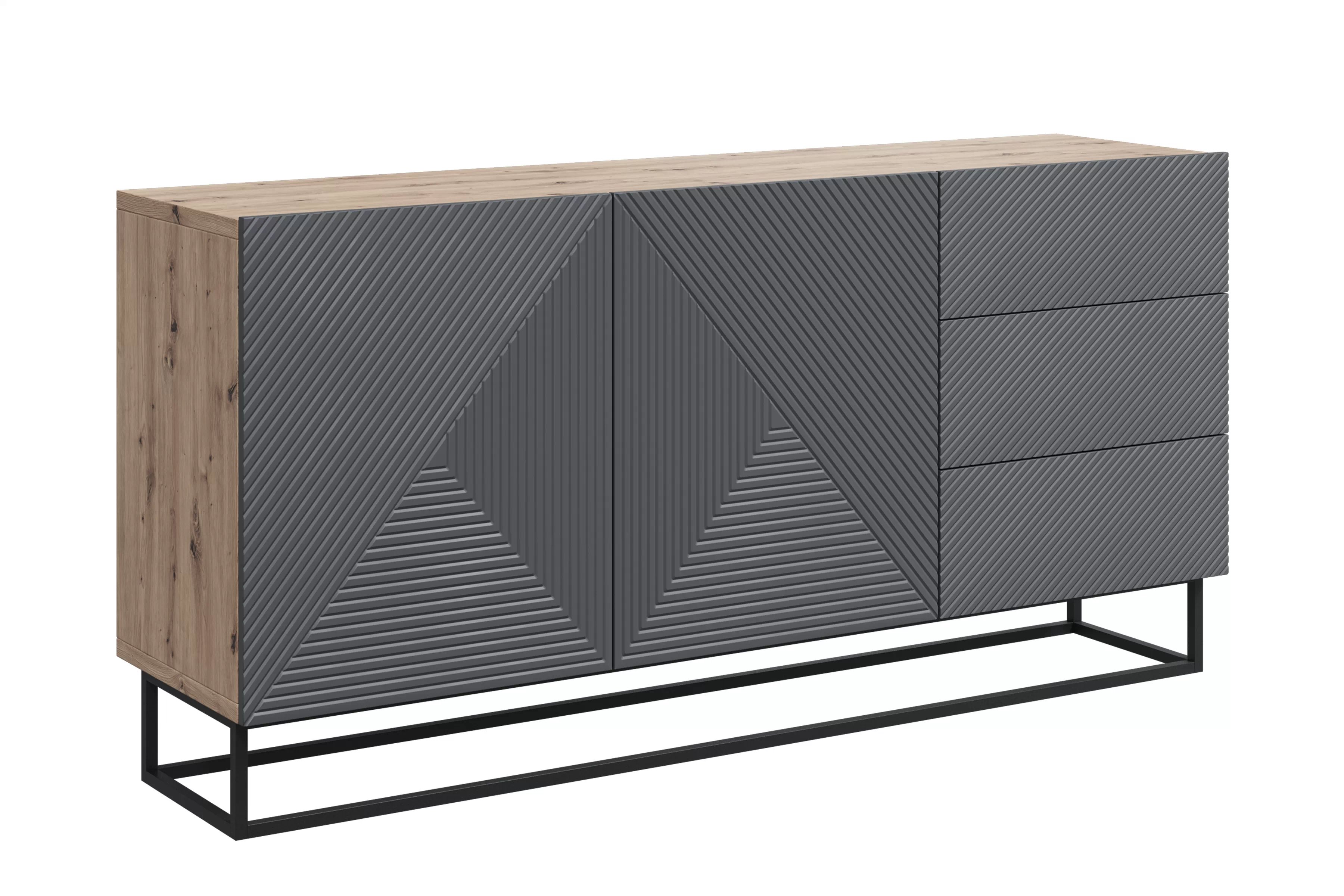 Dvojdverová komoda Asha 167 cm so zásuvkami - artisan / matný rivier stone / čierny rám Komoda Asha 167 cm dvojdverová so zásuvkami - artisan / rivier stone mat / Čierny Rošt