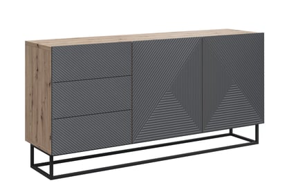 Moderní komoda Asha 167 cm dvoudveřová se zásuvkami - artisan / rivier stone mat / černý rám