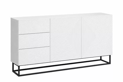 Moderní komoda Asha 167 cm dvoudveřová s šuplíky - bílý mat / černý rám
