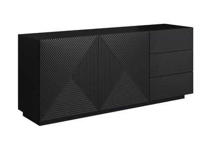 Čierna matná komoda Asha 167 cm s dvoma dverami a zásuvkami