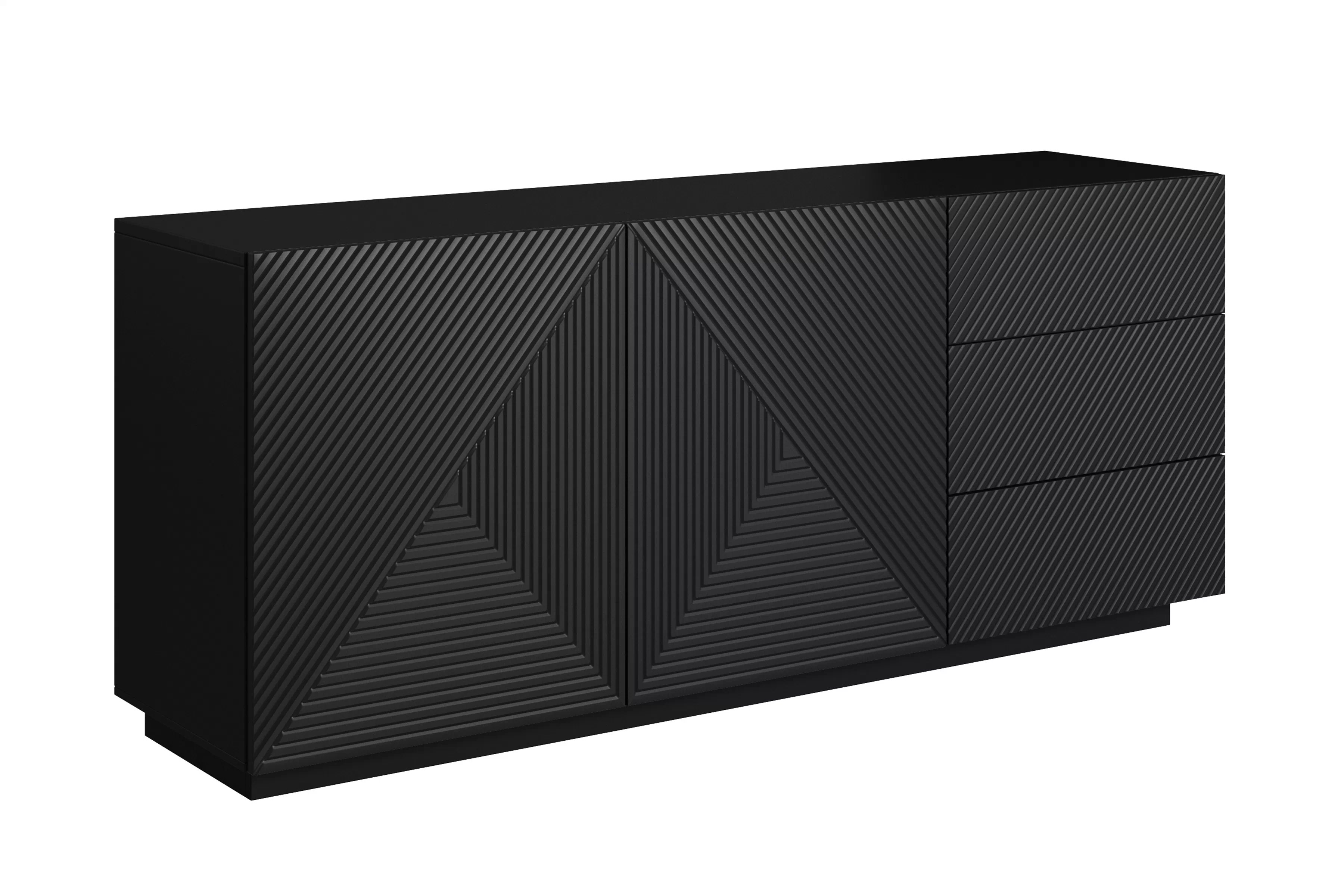 Čierna matná komoda Asha 167 cm s dvoma dverami a zásuvkami Komoda Asha 167 cm dvojdverová so zásuvkami - Čierny mat