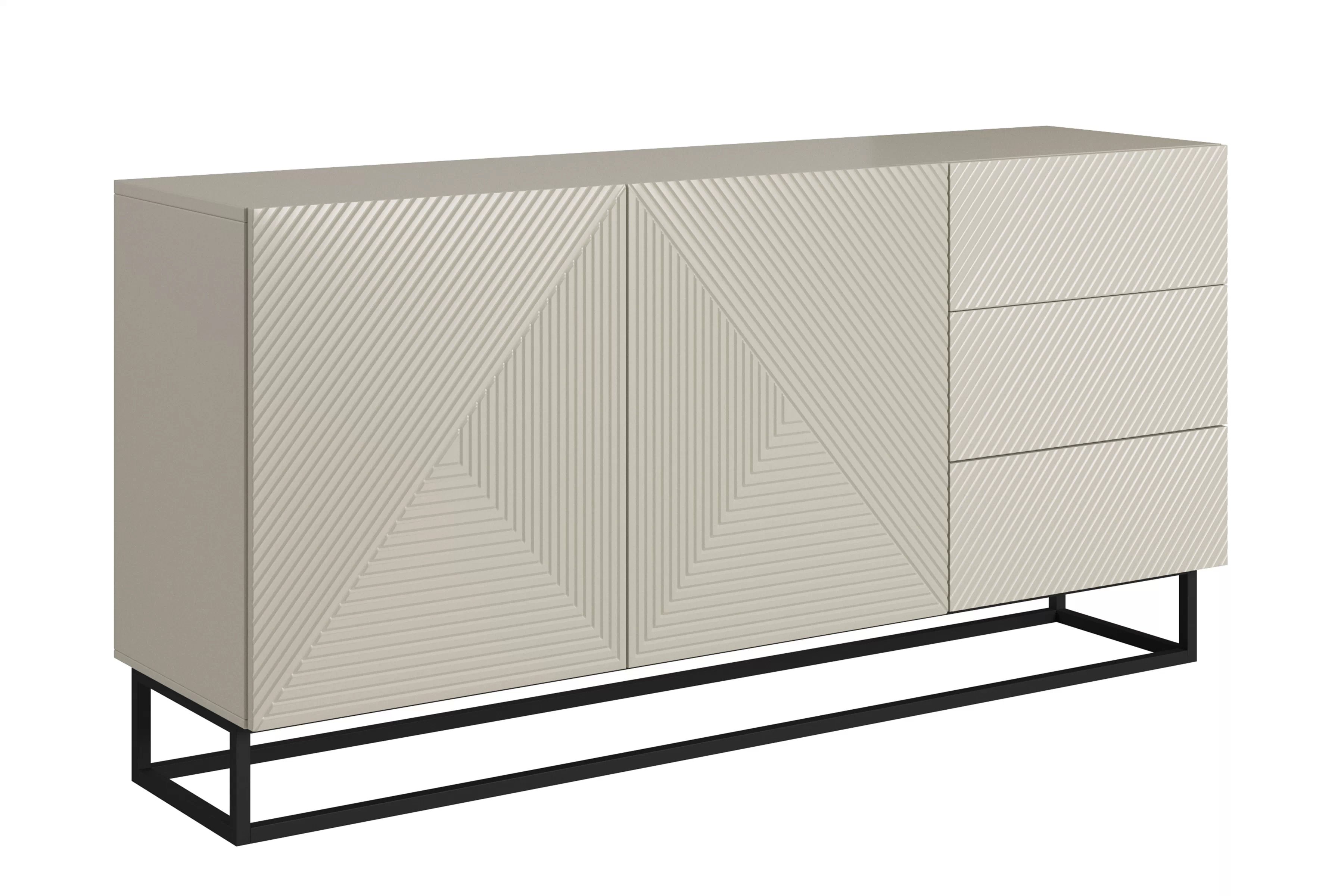 Dvojdverová komoda Asha 167 cm so zásuvkami - kasmír / čierny rám Komoda Asha 167 cm dvojdverová so zásuvkami - kašmír / Čierny Rošt