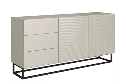Moderní komoda Asha 167 cm dvoudvéřová s šuplíky - kašmír / černý rám