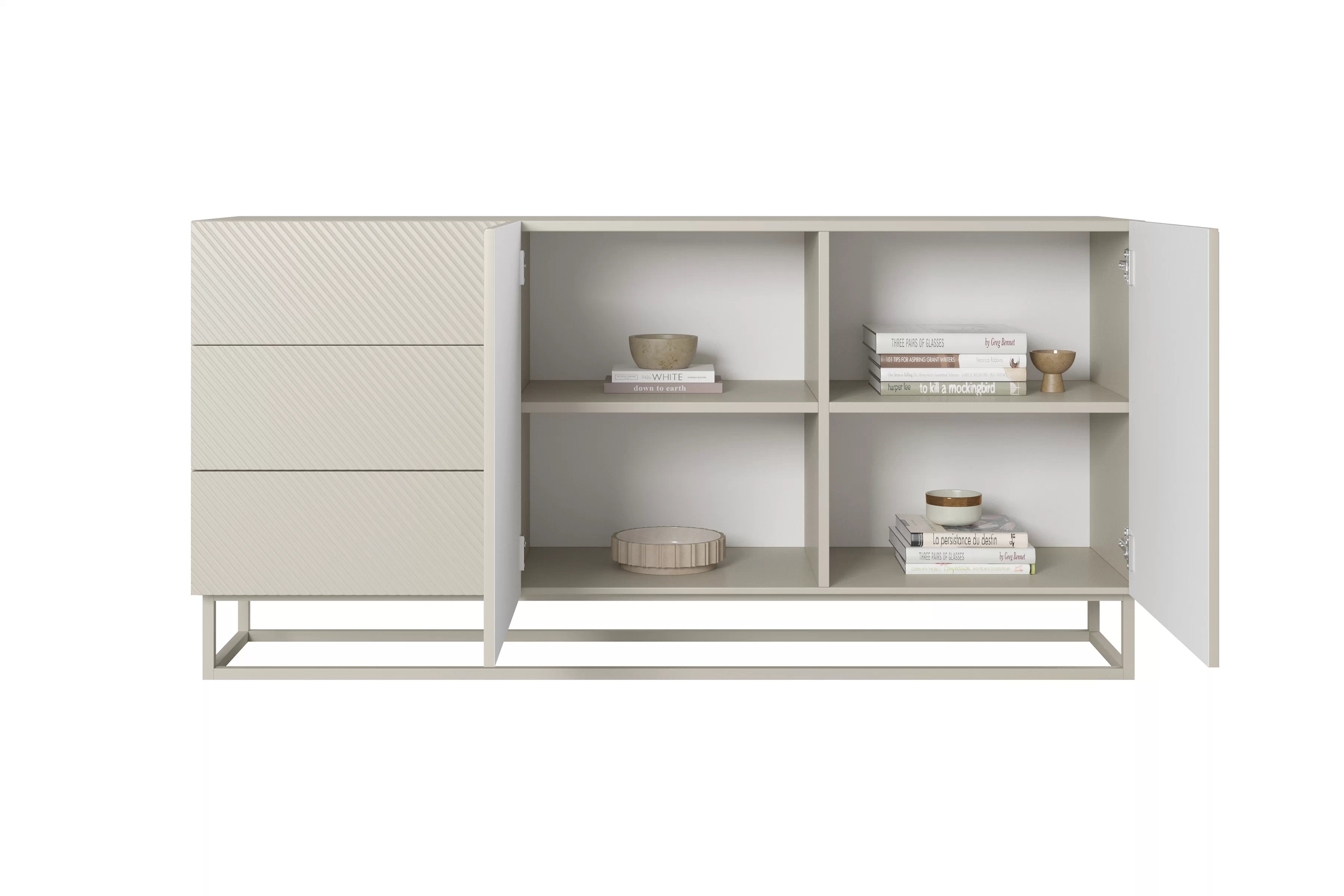 Komoda Asha 167 cm se zásuvkami - kašmír Komoda Asha 167 cm se zásuvkami i metalowymi, kaszmirowymi nogami  - kašmír