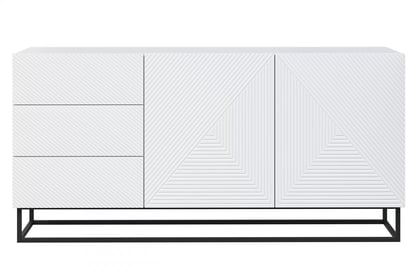 Komoda Asha 167 cm - bílý mat / černý kovový podstavec Komoda Asha 167 cm se zásuvkami i metalowymi nogami - bílý mat