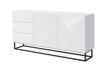 Komoda Asha 167 cm - bílý lesk / černý kovový podstavec Komoda Asha 167 cm se zásuvkami i metalowymi nogami - bílý lesk