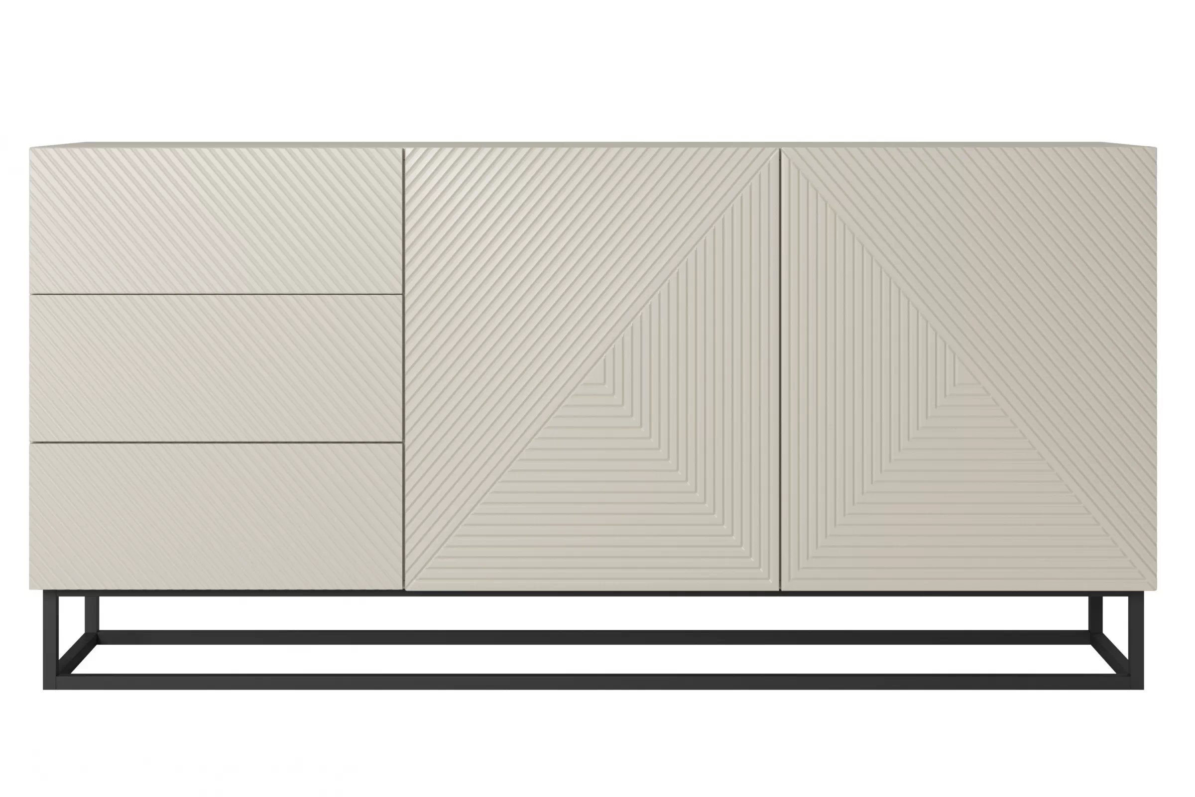 Komoda Asha 167 cm - kašmír / černý kovový rám Komoda Asha 167 cm se zásuvkami i metalowymi nogami - kašmír