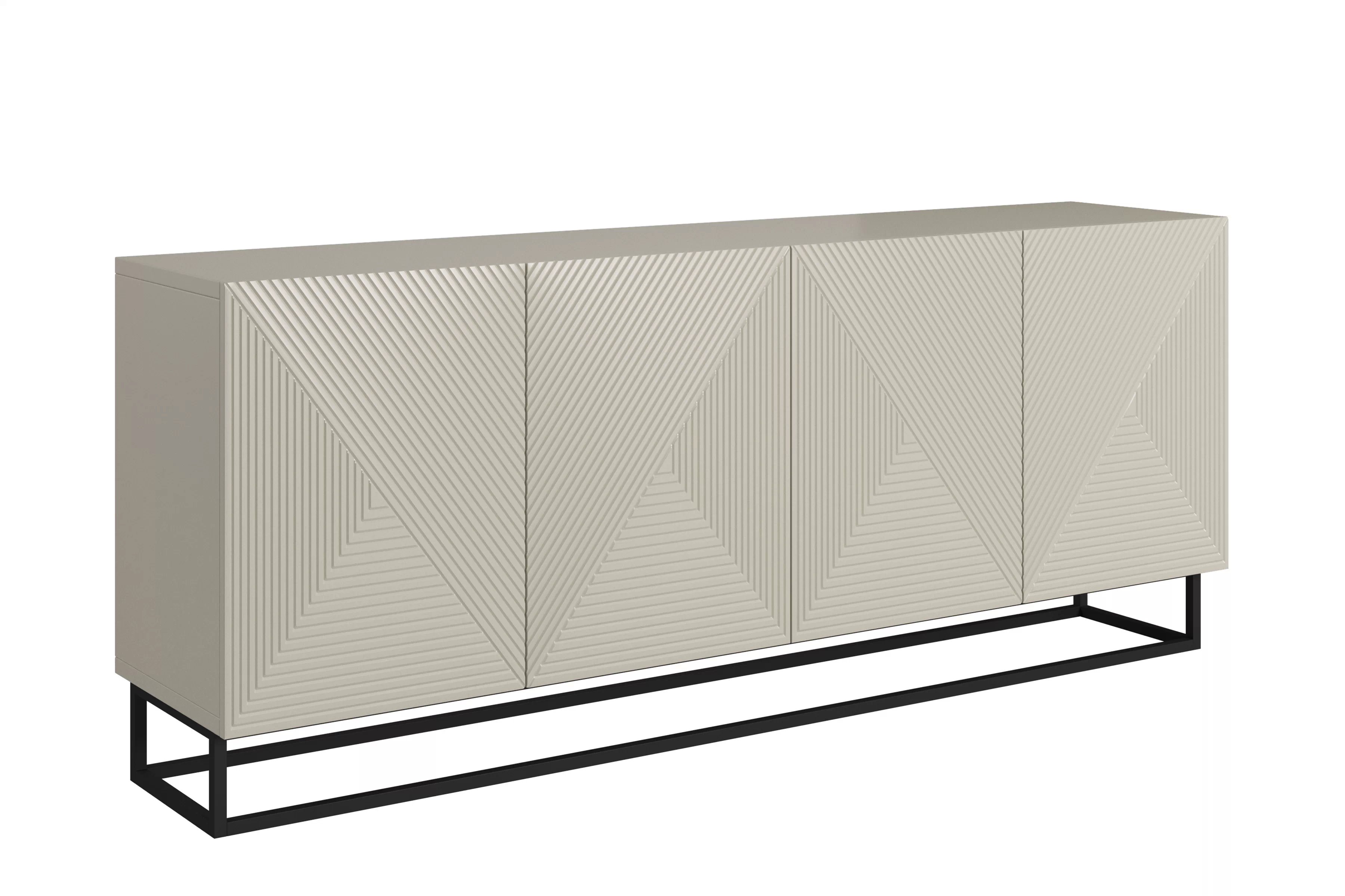 Štýlová komoda Asha 200 cm so štyrmi dverami - kasmír / čierny rám Komoda Asha 200 cm štvordverová - kašmír / Čierny Rošt