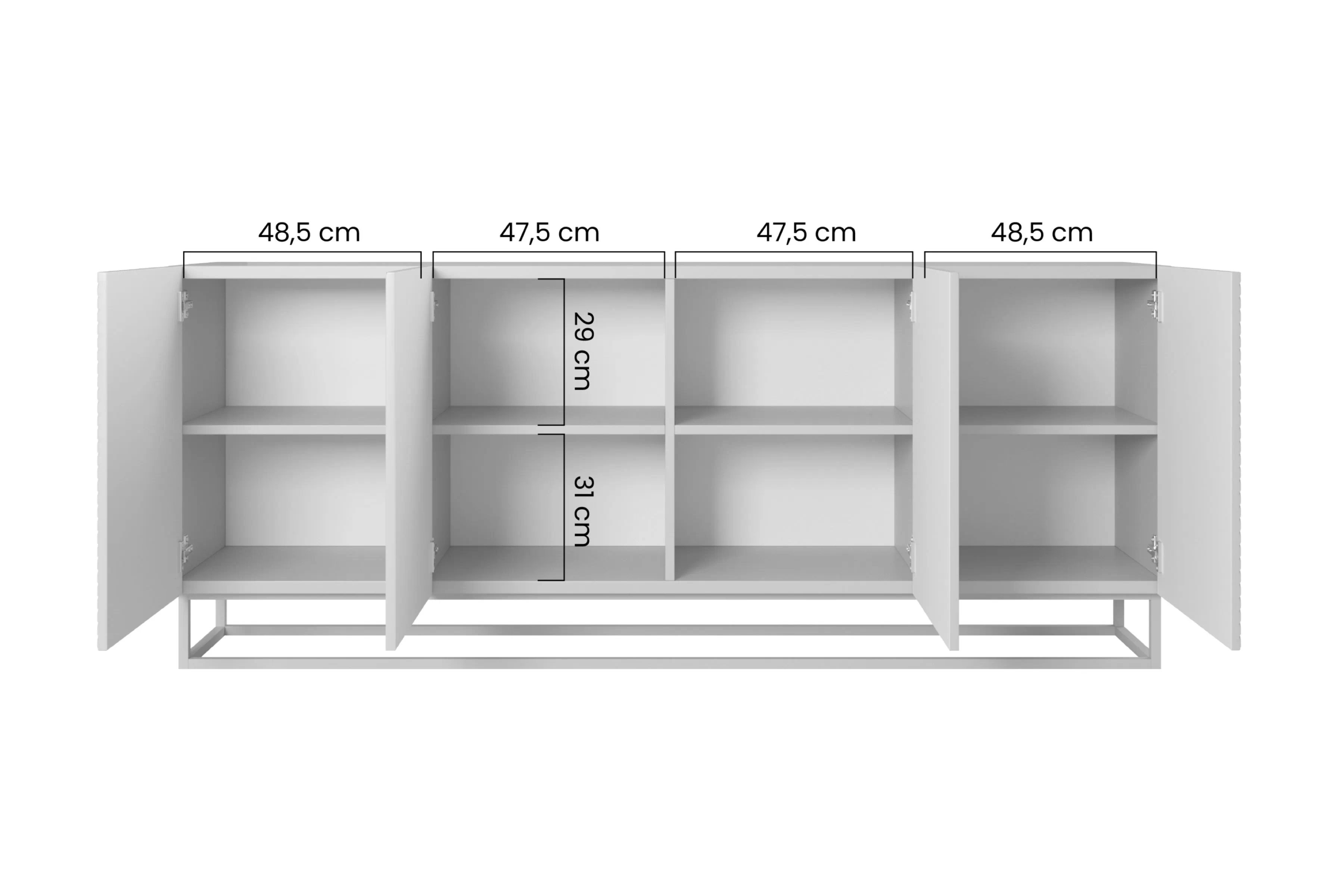 Štýlová komoda Asha 200 cm so štyrmi dverami - kasmír / čierny rám Komoda Asha 200 cm Komoda Asha 200 cm štvordverová na stelazu - kašmír