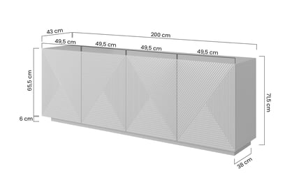 Artisan komoda Asha 200 cm so štyrmi dverami - čierny mat Komoda Asha 200 cm s frézovaným frontom - artisan / Čierny mat
