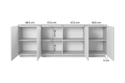 Artisan komoda Asha 200 cm so štyrmi dverami - čierny mat Komoda Asha 200 cm s frézovaným frontom - artisan / Čierny mat