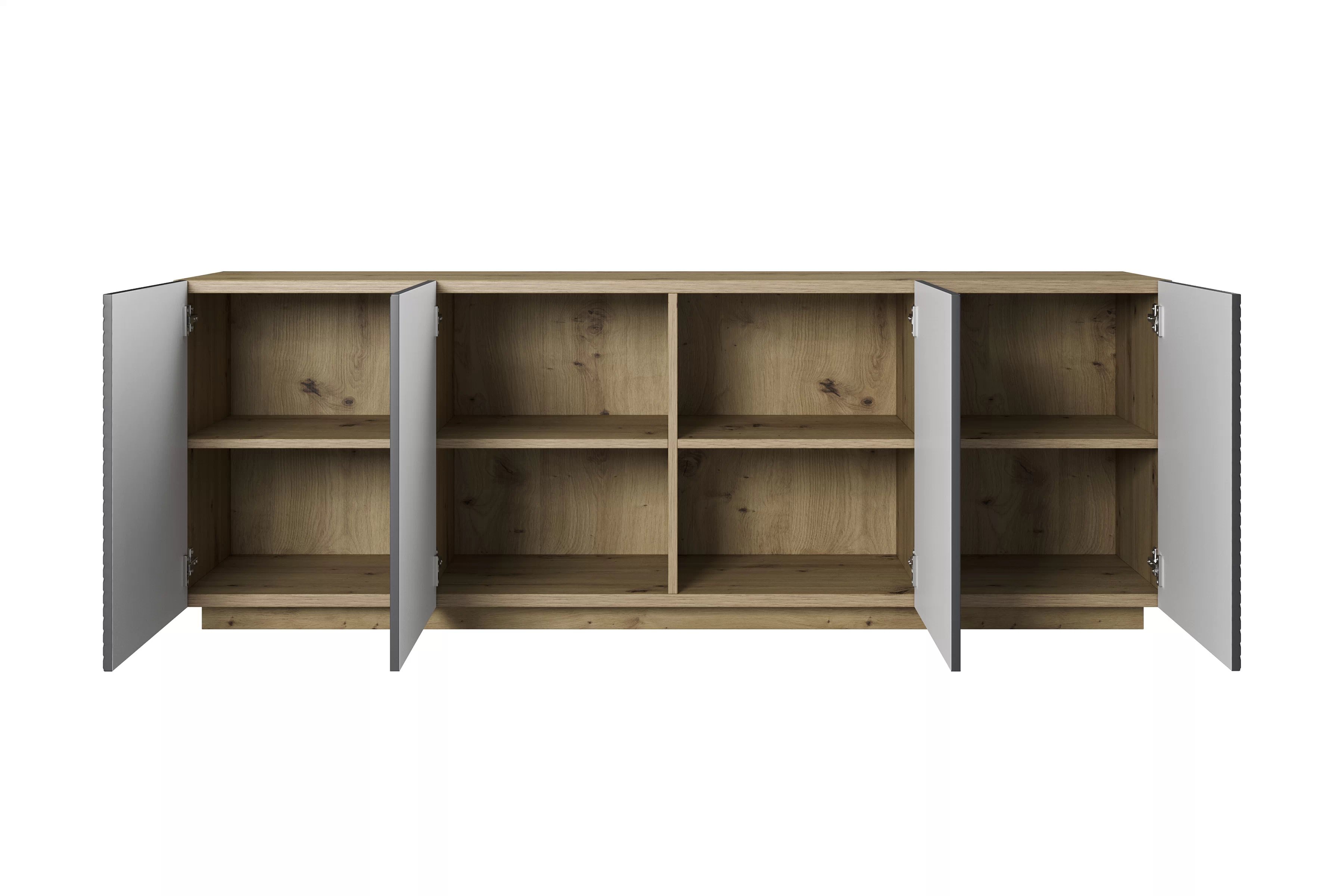 Štvordverová komoda Asha 200 cm - artisan / matný rivier stone Komoda Asha 200 cm s frézovaným frontom - artisan / rivier stone mat