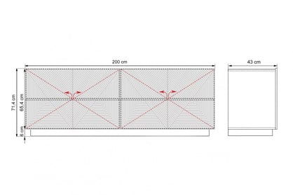 Komoda Asha 200 cm - bílý mat Komoda Asha 200 cm s frézovanou přední částí - bílý mat