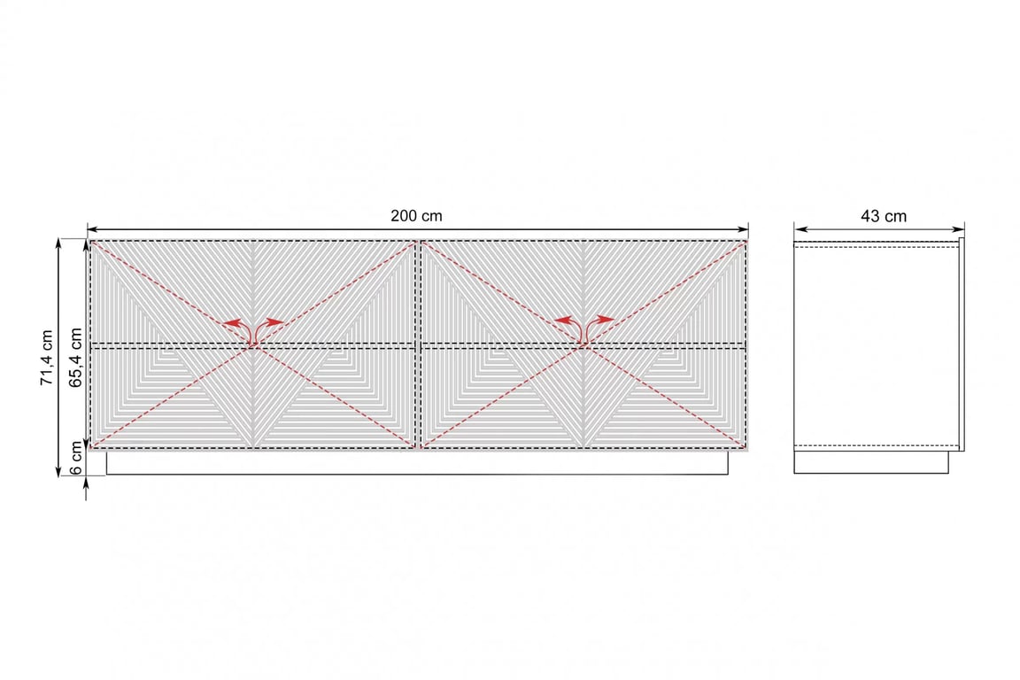 Komoda Asha 200 cm - bílý mat Komoda Asha 200 cm s frézovanou přední částí - bílý mat