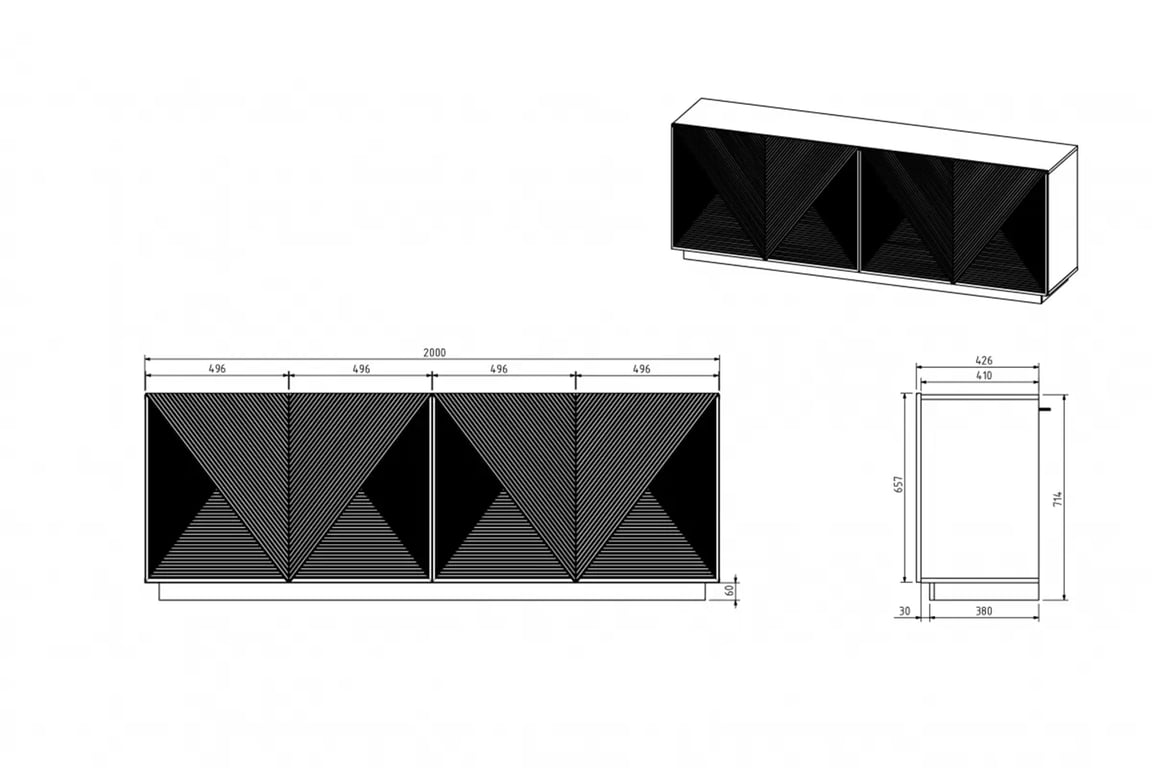 Komoda Asha 200 cm - bílý mat Komoda Asha 200 cm s frézovanou přední částí - bílý mat