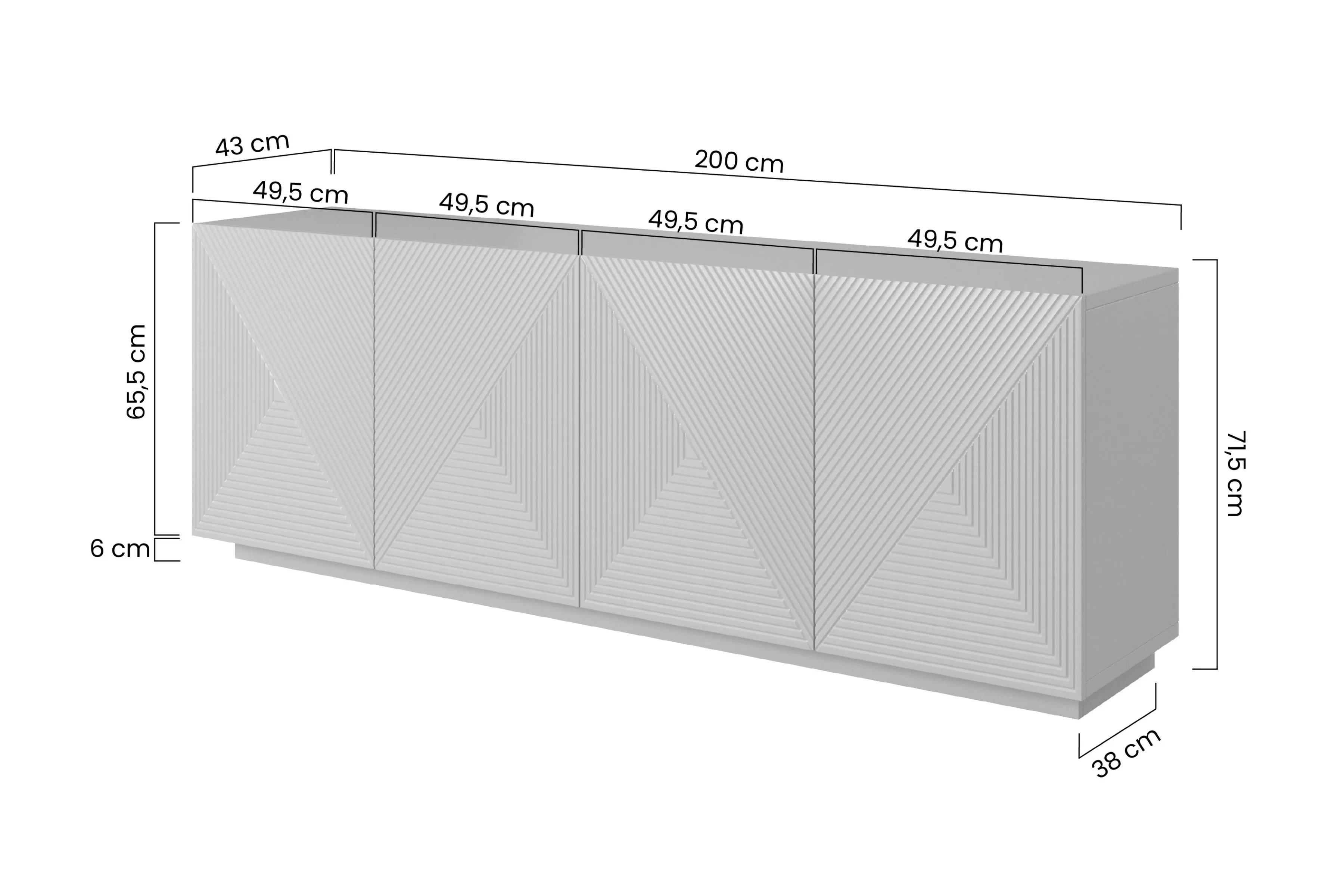 Komoda Asha 200 cm s drážkovaným čelom - matná čierna Komoda Asha 200 cm s frézovaným frontom - Čierny mat