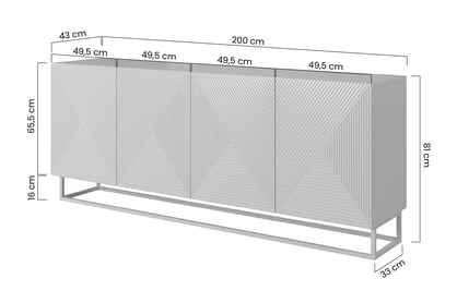 Kombinovaná komoda Asha 200 cm so štyrmi dverami - kasmír / kasmír podstavec Komoda Asha 200 cm s frézovaným frontom i kaszmirowym stelazem - kašmír