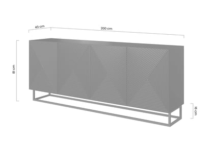 Komoda Asha 200 cm s rýhovaným čelem na kovovém rámu - kašmír Komoda Asha 200 cm s frézovanou přední částí i metalowym, czarnym stelazem - kašmír