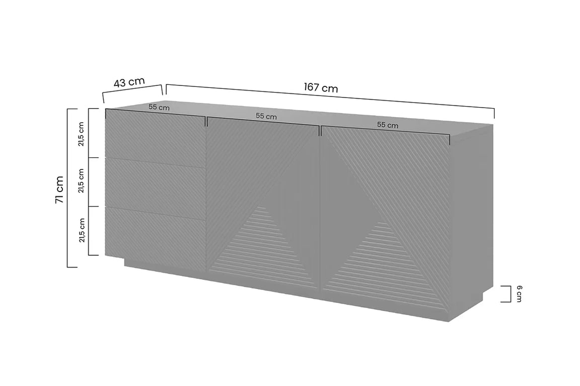 Komoda Asha 167 cm se zásuvkami - kašmír Komoda Asha s zásuvkami i ryflowanym frontem 167 cm - kašmír