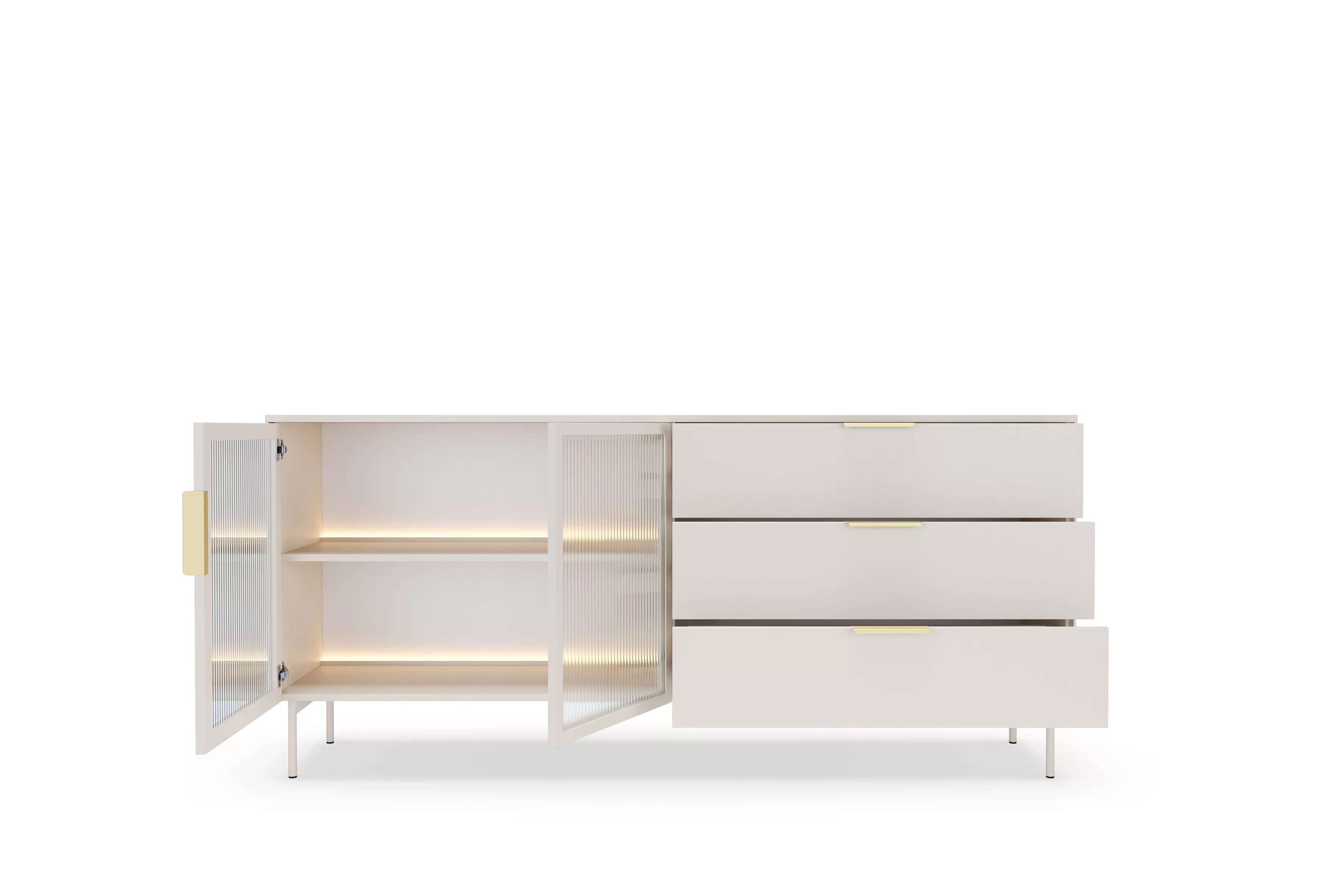 Komoda Auri 181 cm se zásuvkami a osvětlením - kašmír Komoda Auri 181 cm se zásuvkami i oswietleniem - kašmír