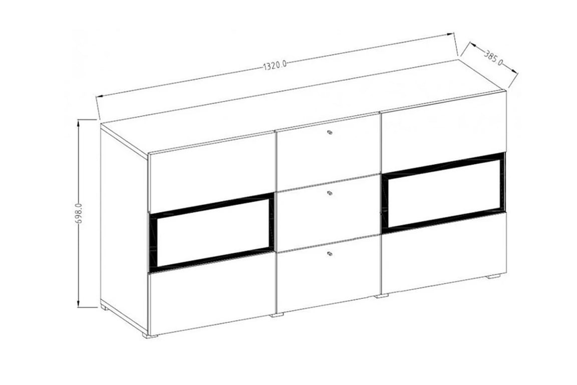 Komoda se zásuvkami Baros 26 - 132 cm - dub artisan / černá mat Komoda prosklená