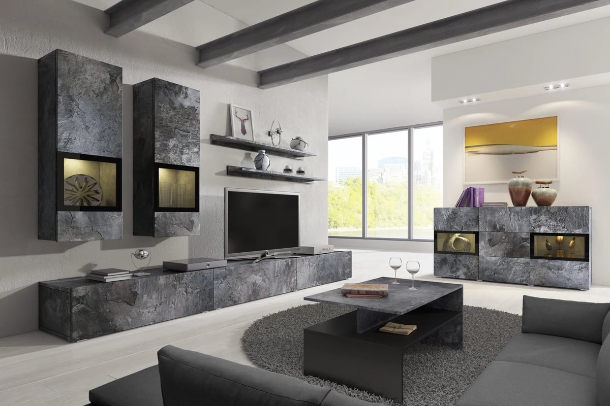 Komoda Baros se zásuvkami 132 cm - tmavý beton / schiefer Komplet nábytku Schiefer 