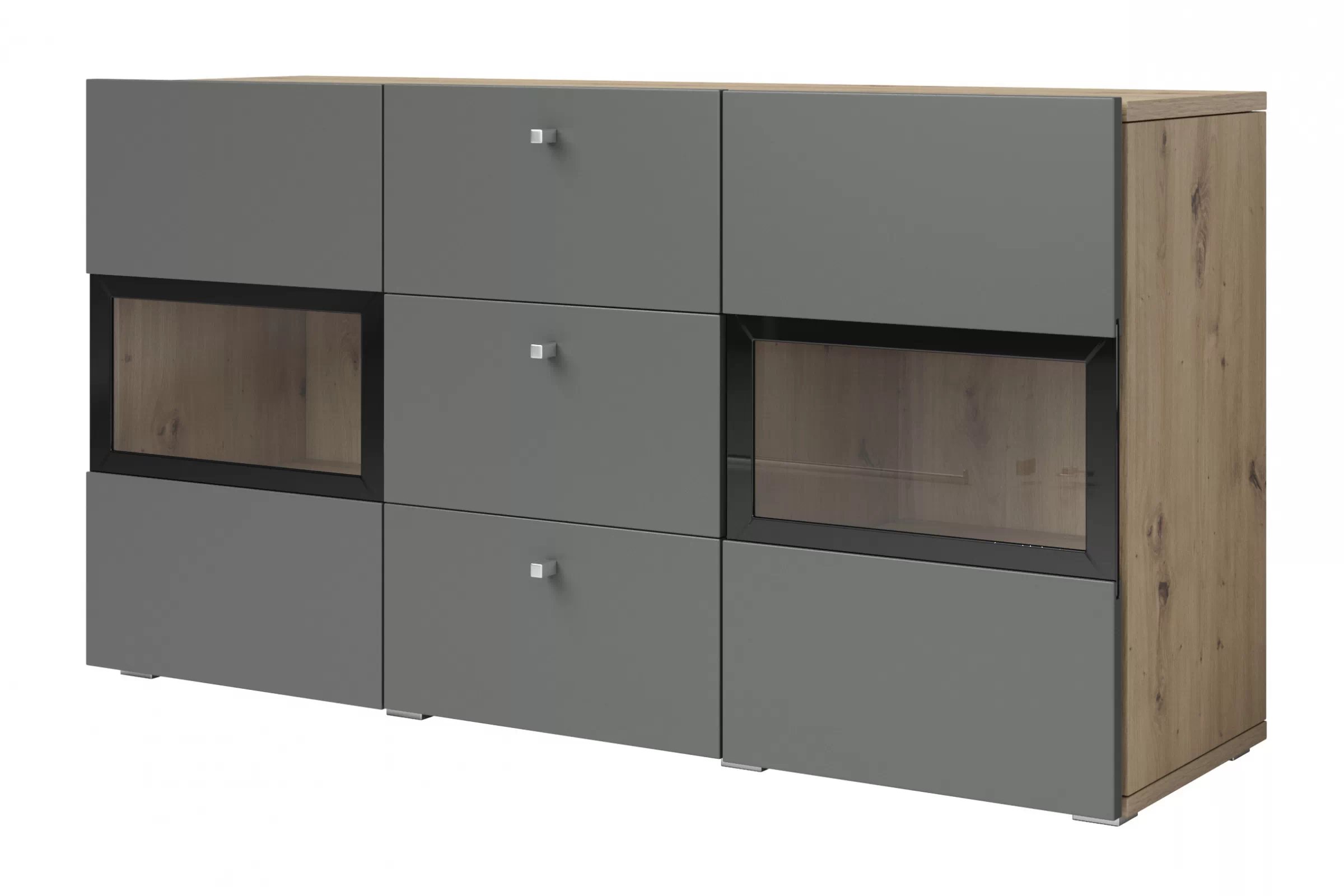 Komoda Baros 132 cm se zásuvkami - dub artisan / šedý mat Komoda Baros 26 se zásuvkami 132 cm - dub artisan / šedá mat