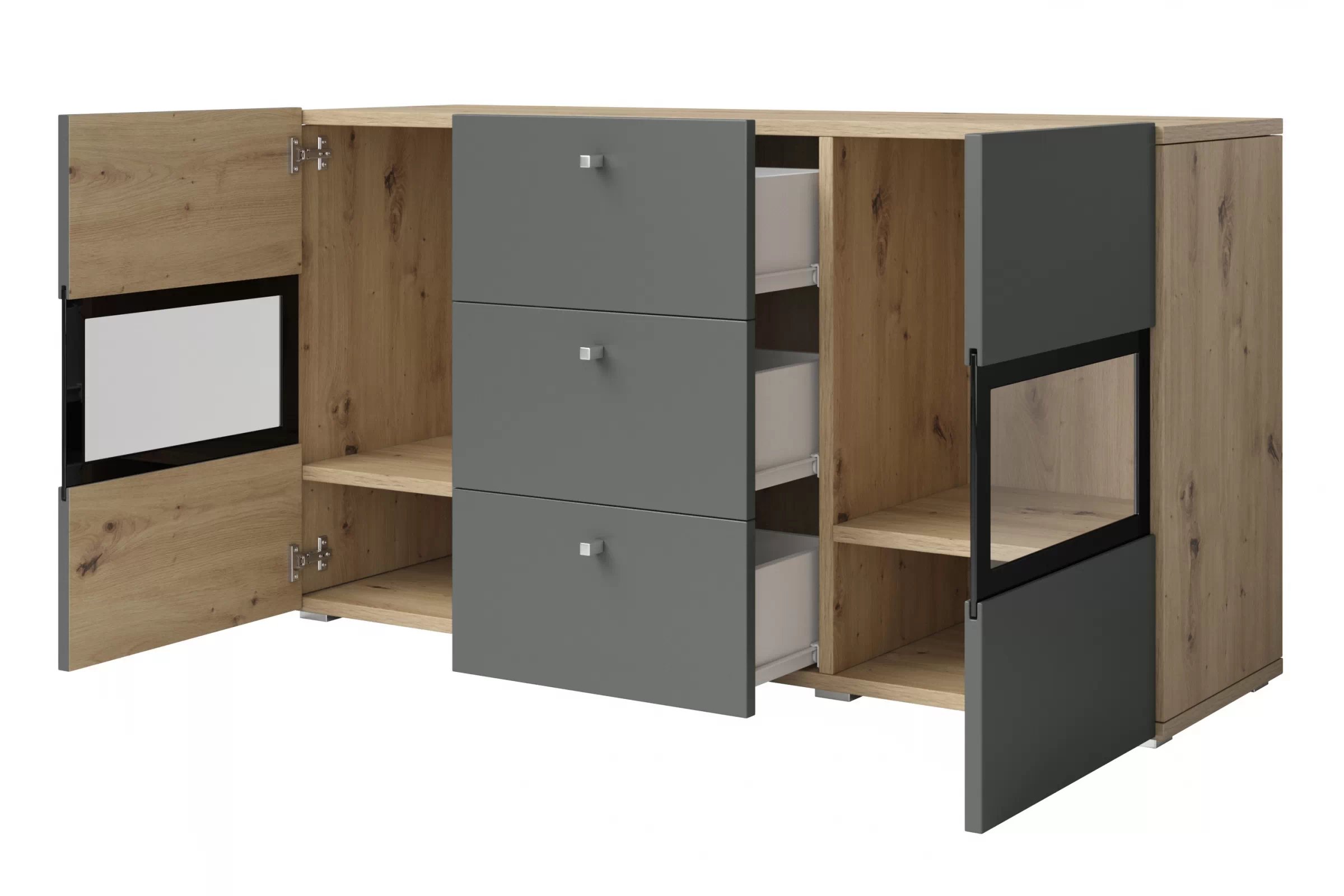 Komoda Baros 132 cm se zásuvkami - dub artisan / šedý mat Komoda Baros 26 se zásuvkami 132 cm - dub artisan / šedá mat