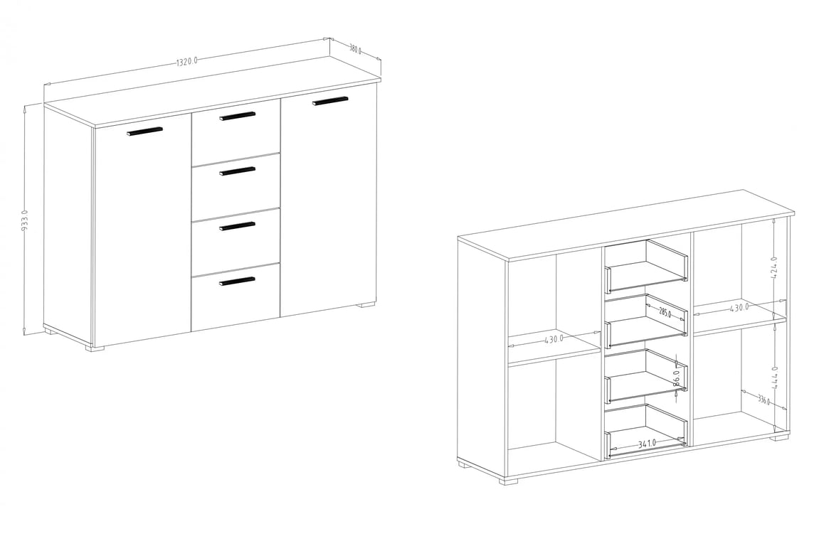 Komoda Beta 26 se zásuvkami 132 cm - světlý san remo / bílý mat Komoda Beta 26 se zásuvkami 132 cm - světlý san remo / bílá