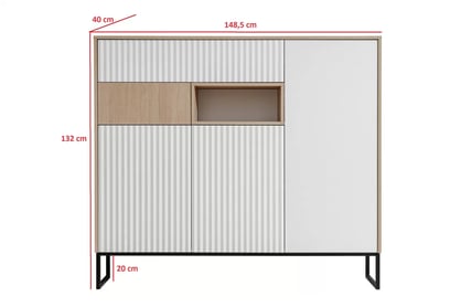 Comodă Bliwon 149 cm cu sertare - jodełka scandi / alb mat Comoda Bliwon K02 cu sertare 149 cm - jodelka scandi / Alb mat