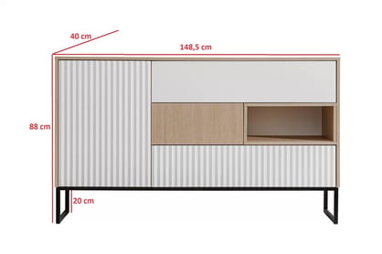 Comodă Bliwon 149 cm cu sertare - jodełka scandi / alb mat Comoda Bliwon K03 cu sertare 149 cm - jodelka scandi / Alb mat