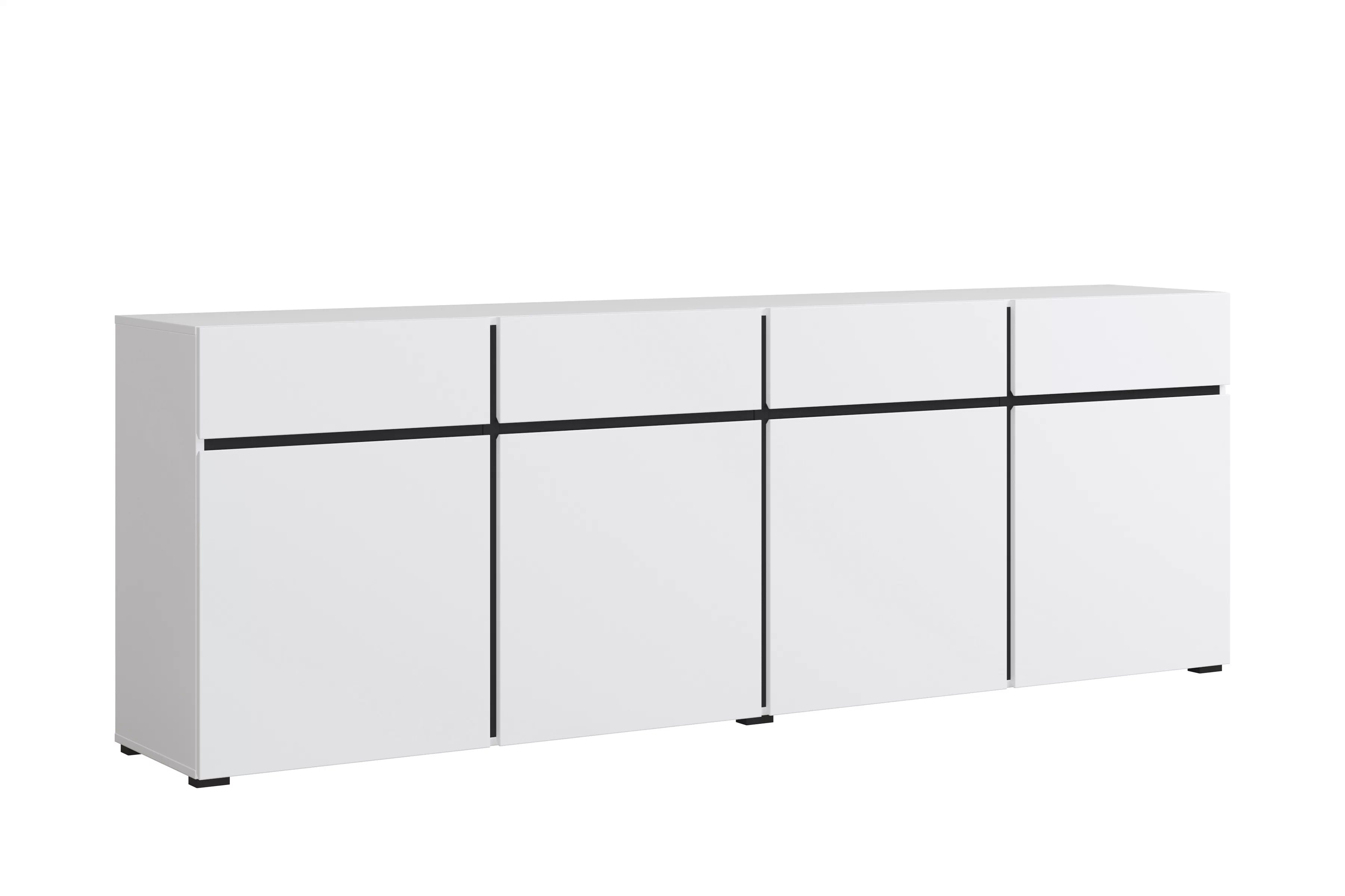 Komoda Cross 225 cm se zásuvkami - bílá / černá Komoda Cross 225 cm se zásuvkami - bílá / černá