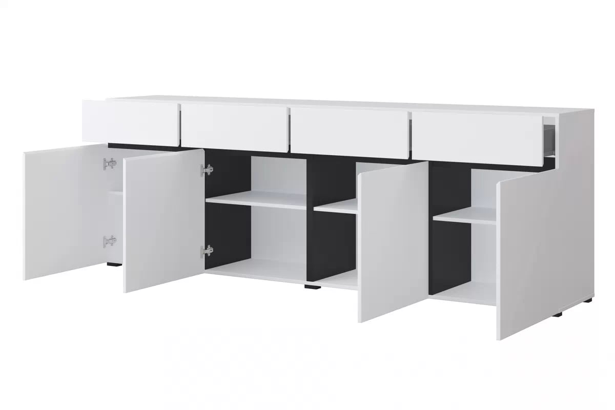 Komoda Cross 225 cm so 4 zásuvkami - biela / čierna Komoda Cross 25 so zásuvkami 225 cm - biela / čierny