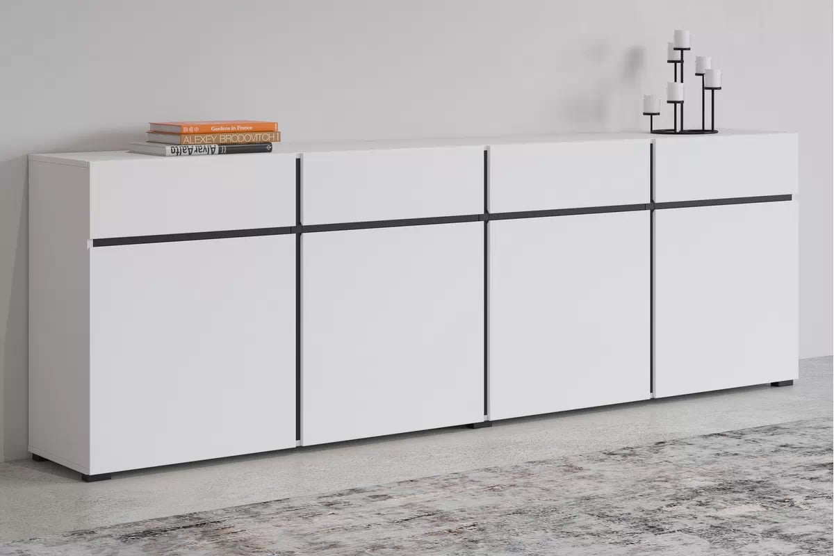 Komoda Cross 225 cm so 4 zásuvkami - biela / čierna Komoda Cross 25 so zásuvkami 225 cm - biela / čierny