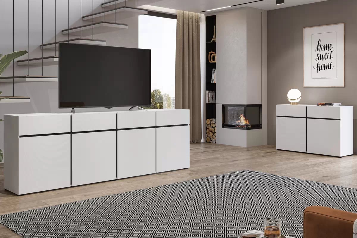 Komoda Cross 225 cm so 4 zásuvkami - biela / čierna Komoda Cross 25 so zásuvkami 225 cm - biela / čierny