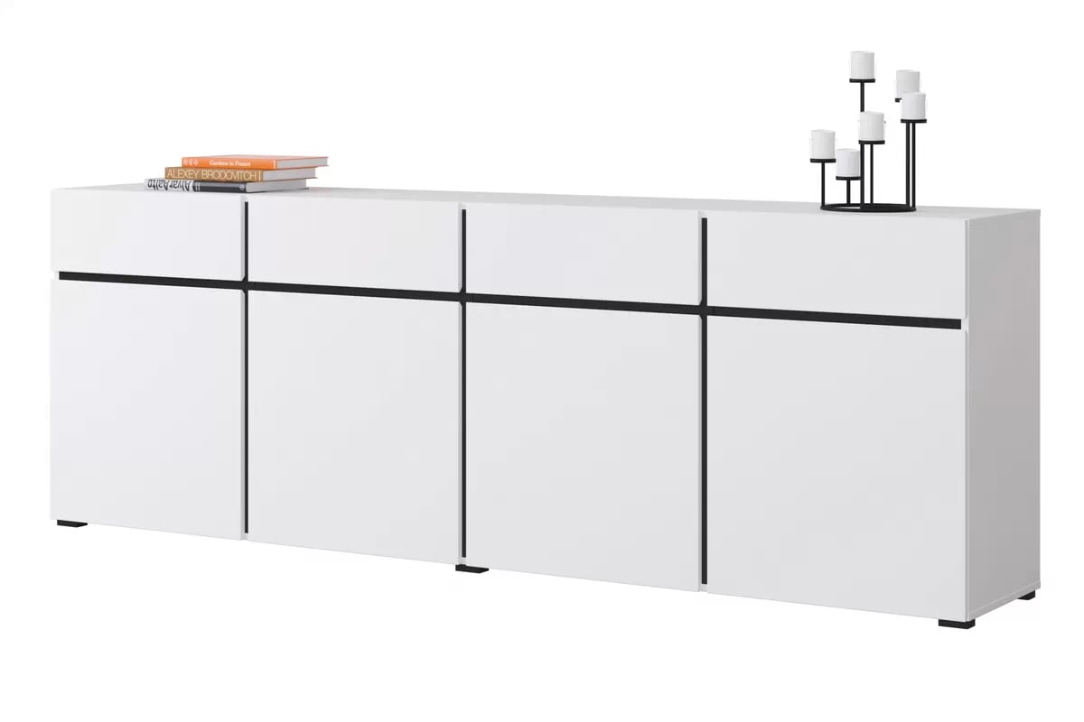 Komoda Cross 225 cm so 4 zásuvkami - biela / čierna Komoda Cross 25 so zásuvkami 225 cm - biela / čierny