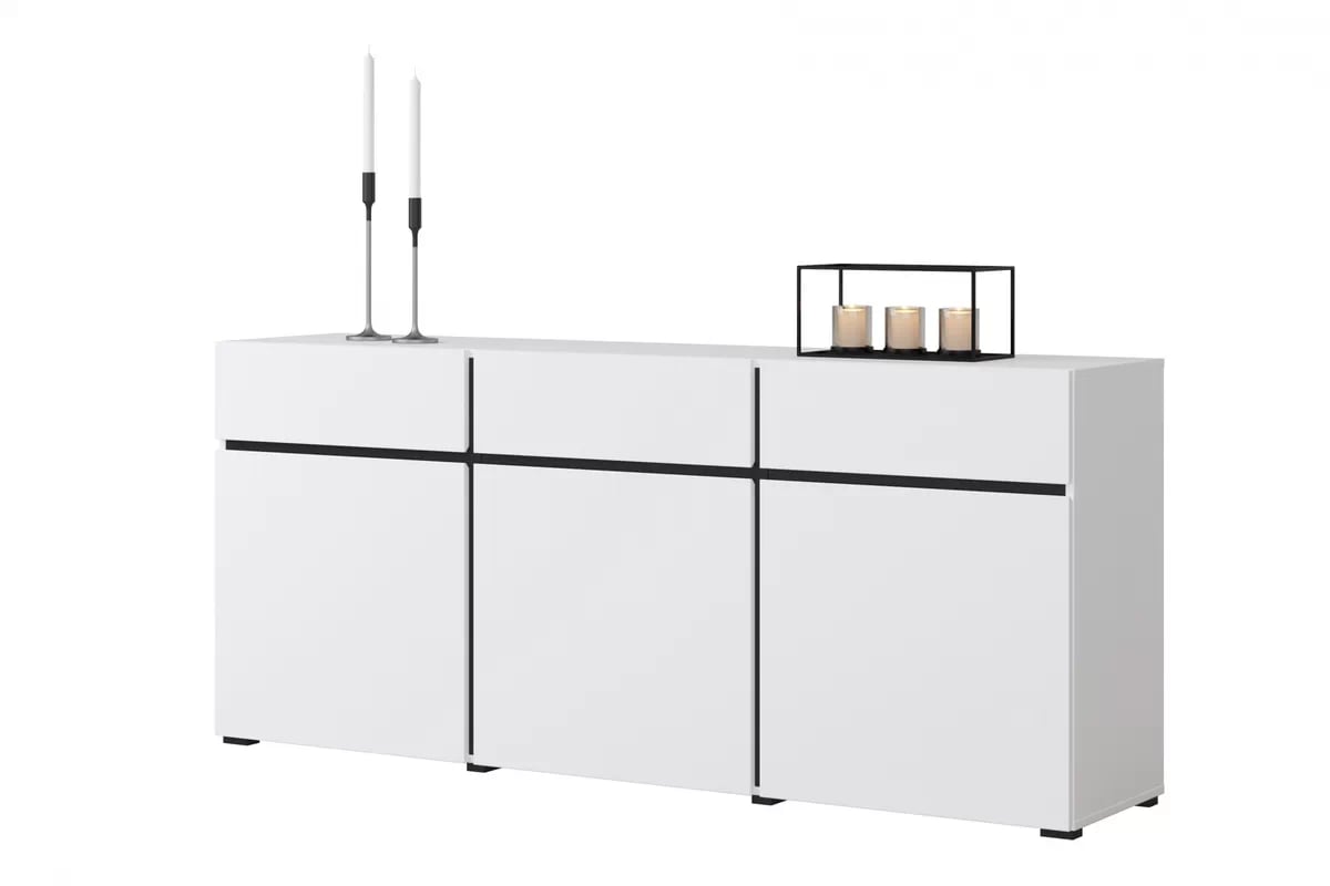 Komoda Gramon 180 cm se zásuvkami - bílá / černá Komoda Cross 43 s zásuvkami 180 cm - bílý / černý