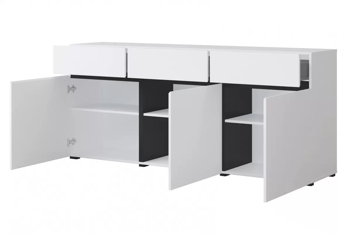 Komoda Gramon 180 cm se zásuvkami - bílá / černá Komoda Cross 43 s zásuvkami 180 cm - bílý / černý