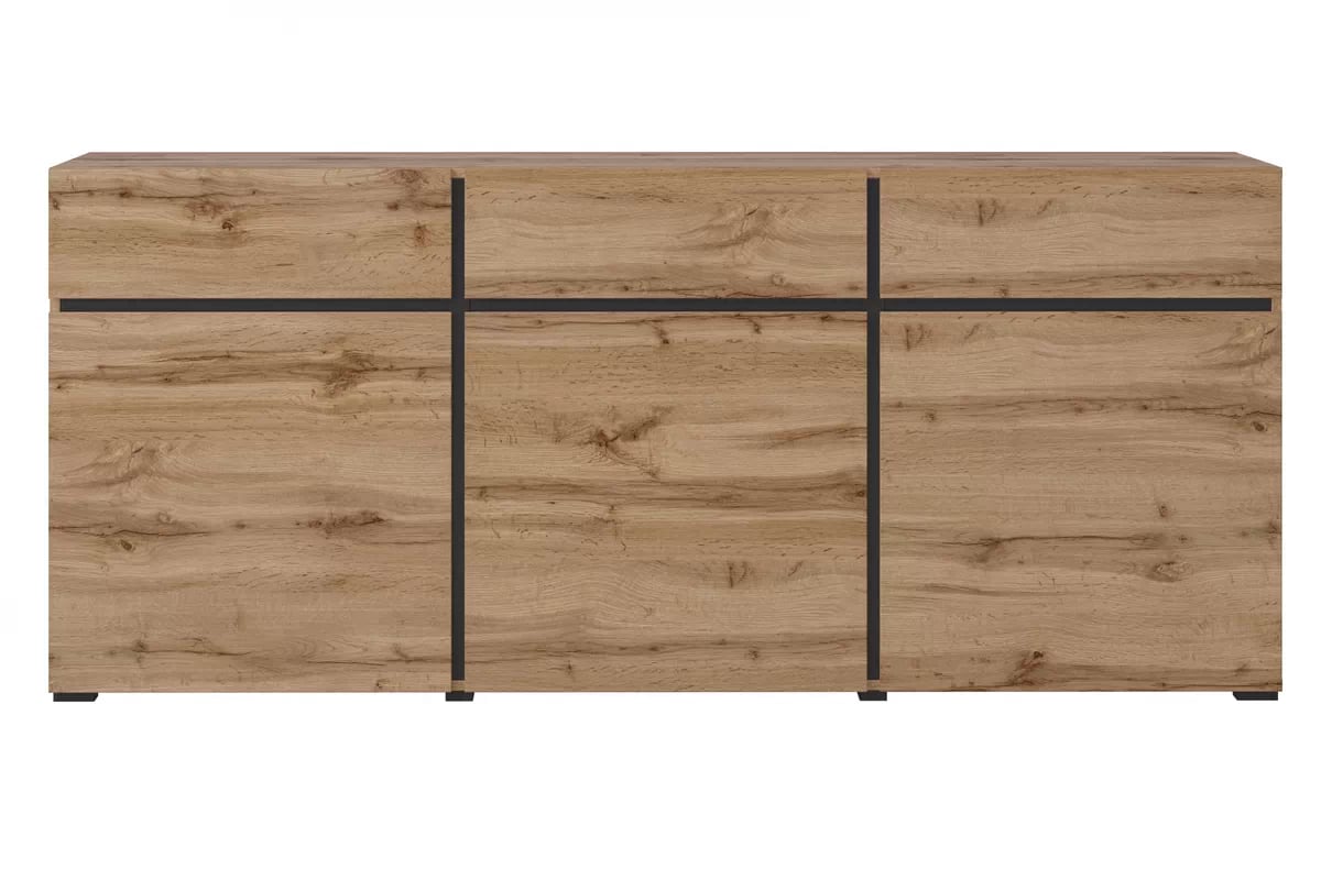Komoda Cross 180 cm s 3 zásuvkami - dub wotan / čierna Komoda Cross 43 so zásuvkami 180 cm - Dub wotan / Čierny
