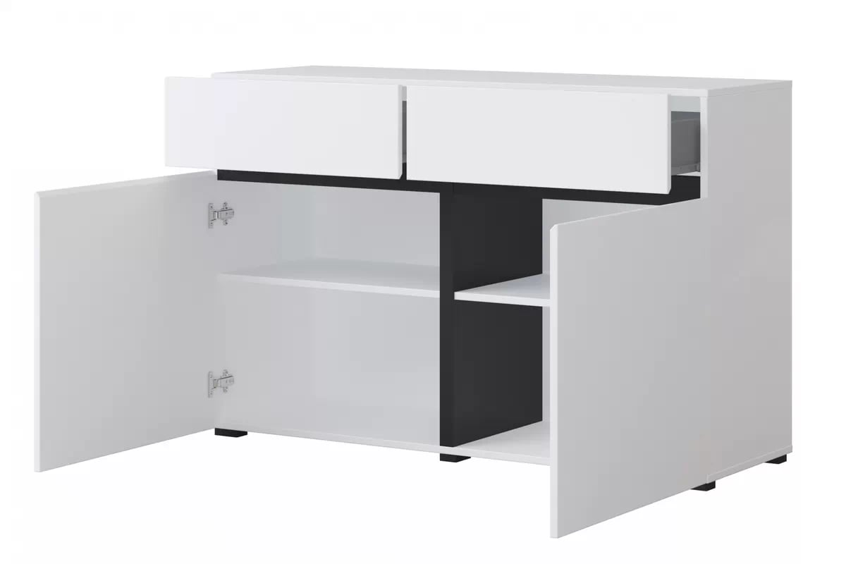 Komoda Cross 119 cm s 2 zásuvkami - biela / čierna Komoda Cross 45 so zásuvkami 119 cm - biela / čierny