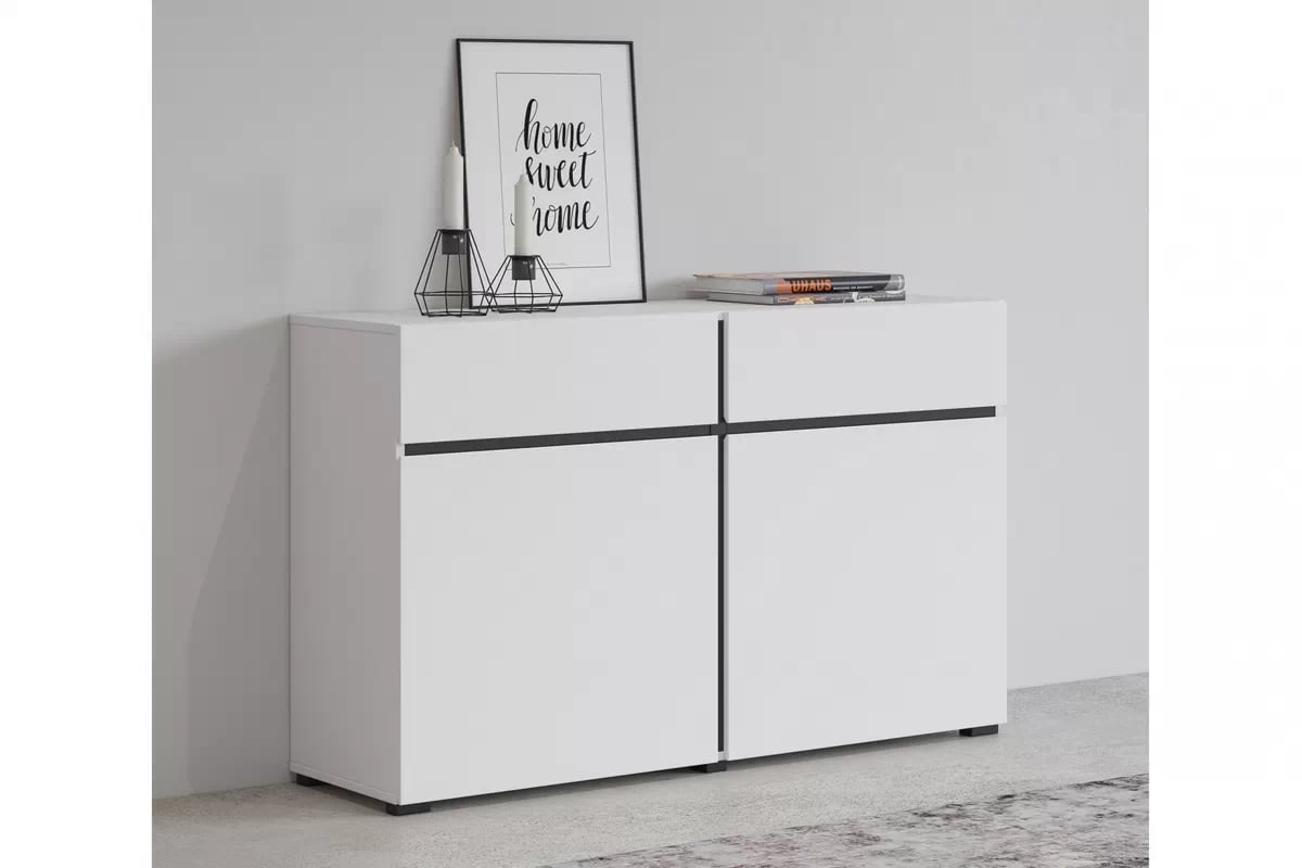 Komoda Cross 119 cm s 2 zásuvkami - biela / čierna Komoda Cross 45 so zásuvkami 119 cm - biela / čierny