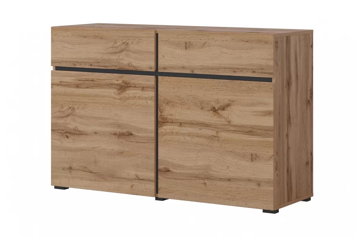 Komoda Cross 119 cm se zásuvkami - dub wotan / černá Komoda Cross 45 s zásuvkami 119 cm - Dub wotan / Černý